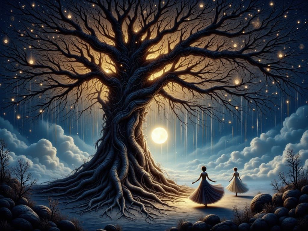 Enchanted Ballroom in Bioluminescent Tree