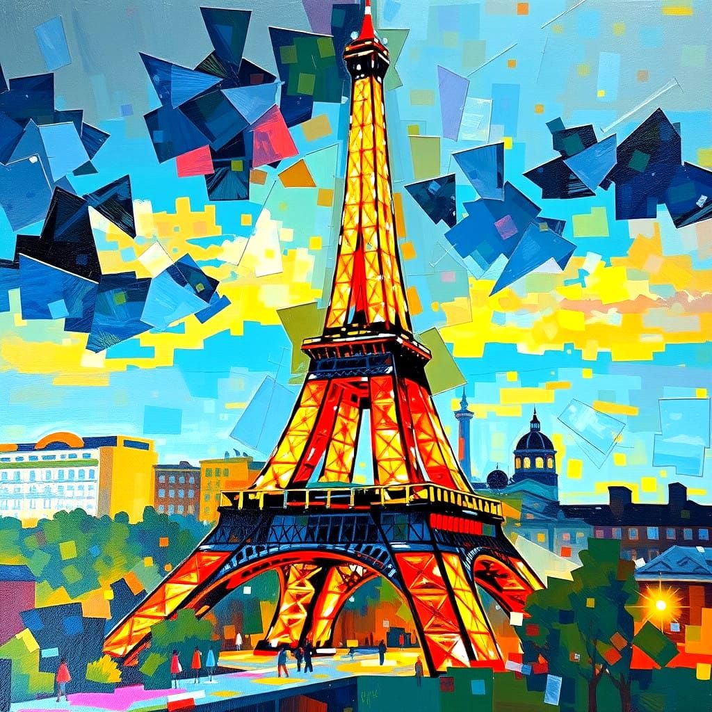 Parisian Eiffel Tower in Neo-Impressionist Style
