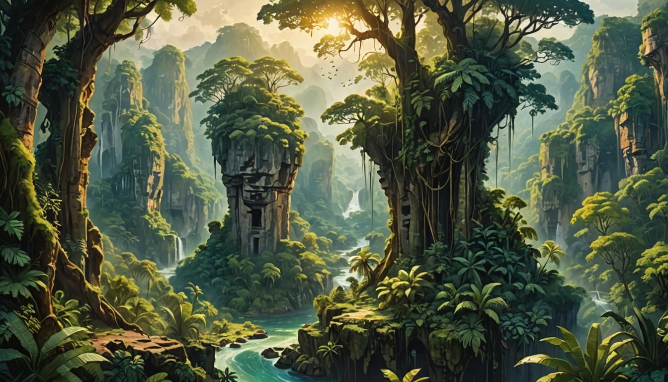 Jungle River Between Cliffs in Triadic Colors