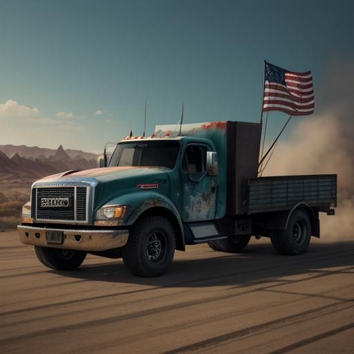American Flag Truck: Detailed Matte Painting