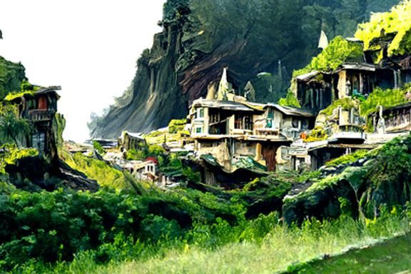 Cliffside Village Fantasy Landscape Concept Art