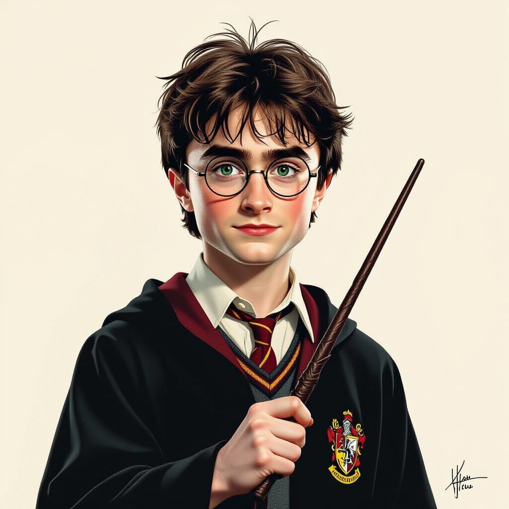 Harry Potter Portrait with Wand and Lightning Scar