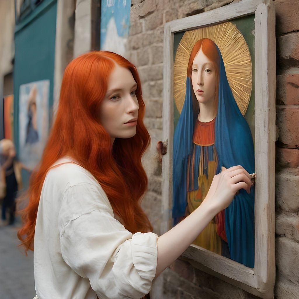 Red-Haired Street Artist in Pre-Raphaelite Style