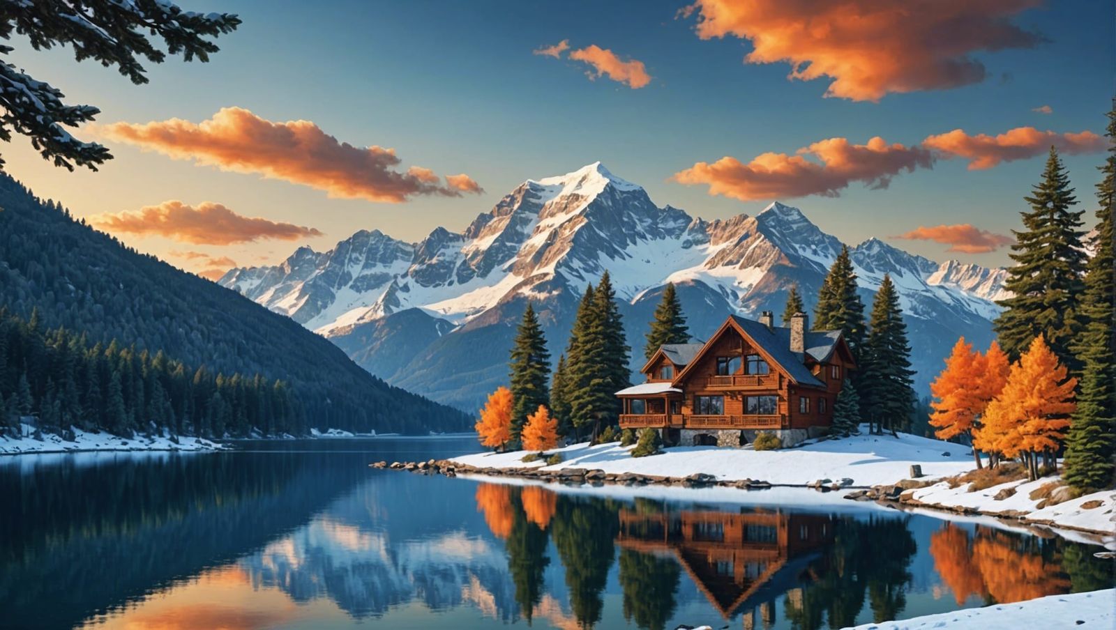 Majestic Lake House Surrounded by Evergreen Trees