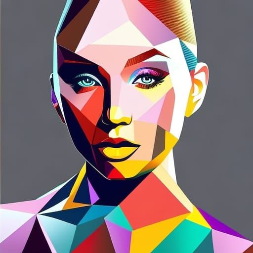 Geometric Portrait of a Woman in Abstract Fractal Style