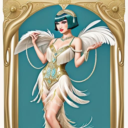 Art Deco Feathered Flapper Illustration