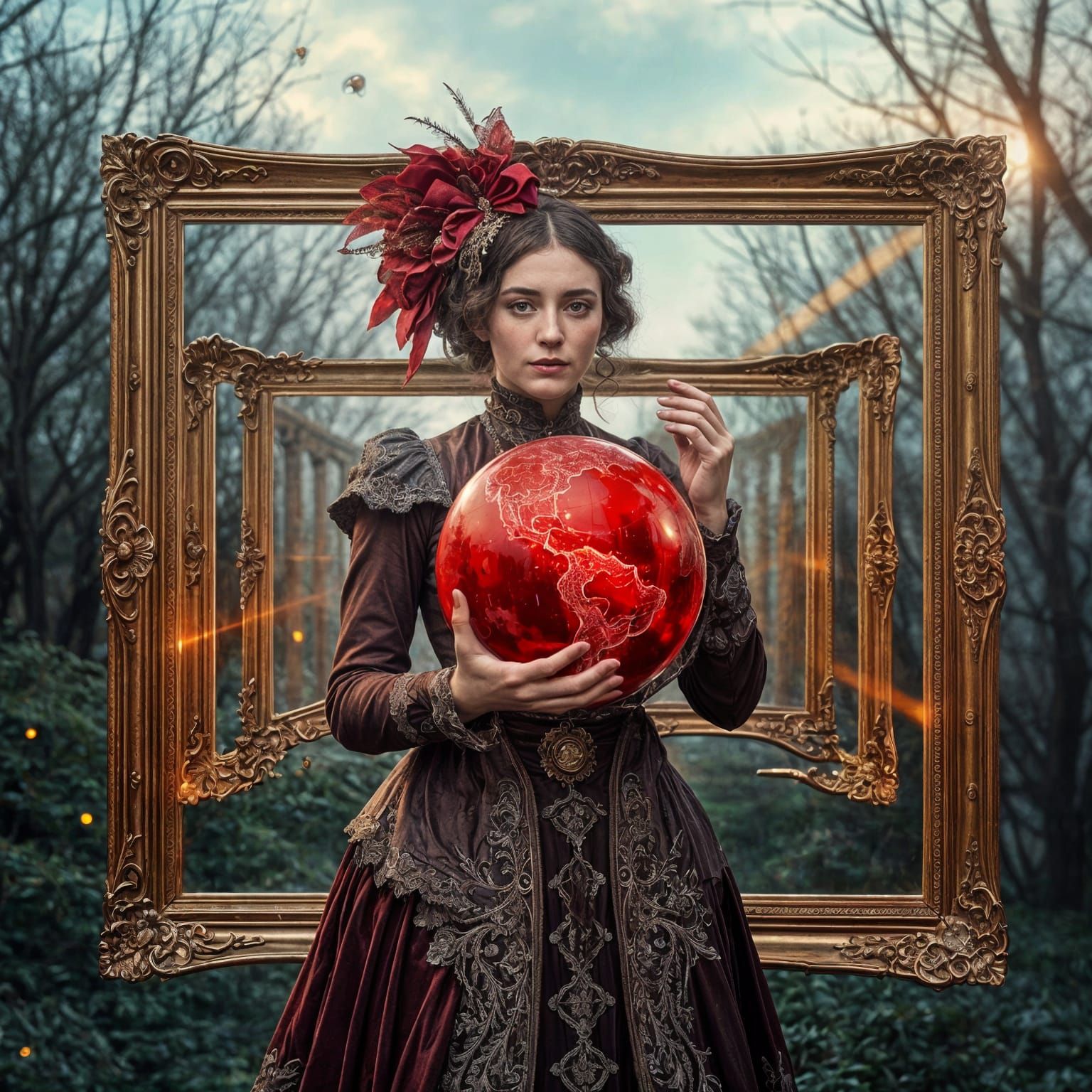 Hyperrealistic Victorian Woman with Prism Light