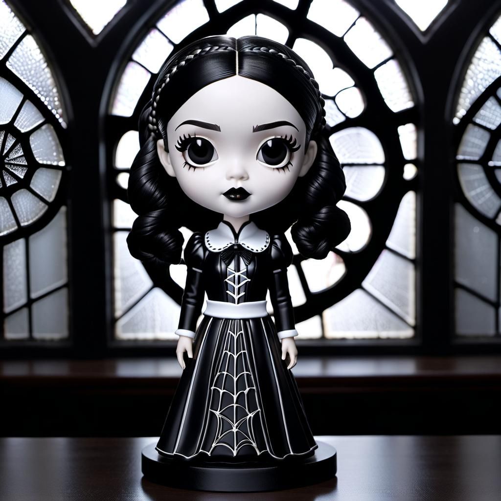 Wednesday Addams Bobblehead Figurine in Charcoal Style