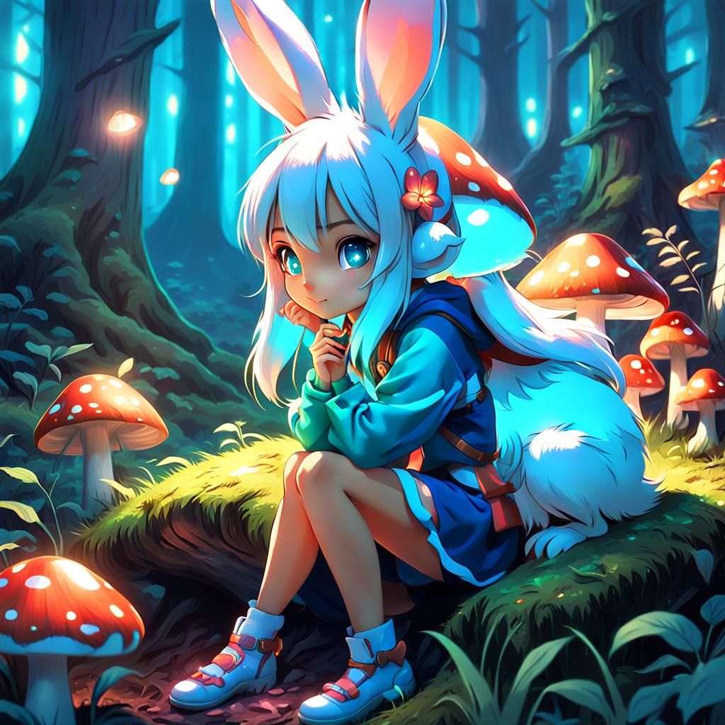 Anime Rabbit Girl in Fantasy Forest: Korea Animation