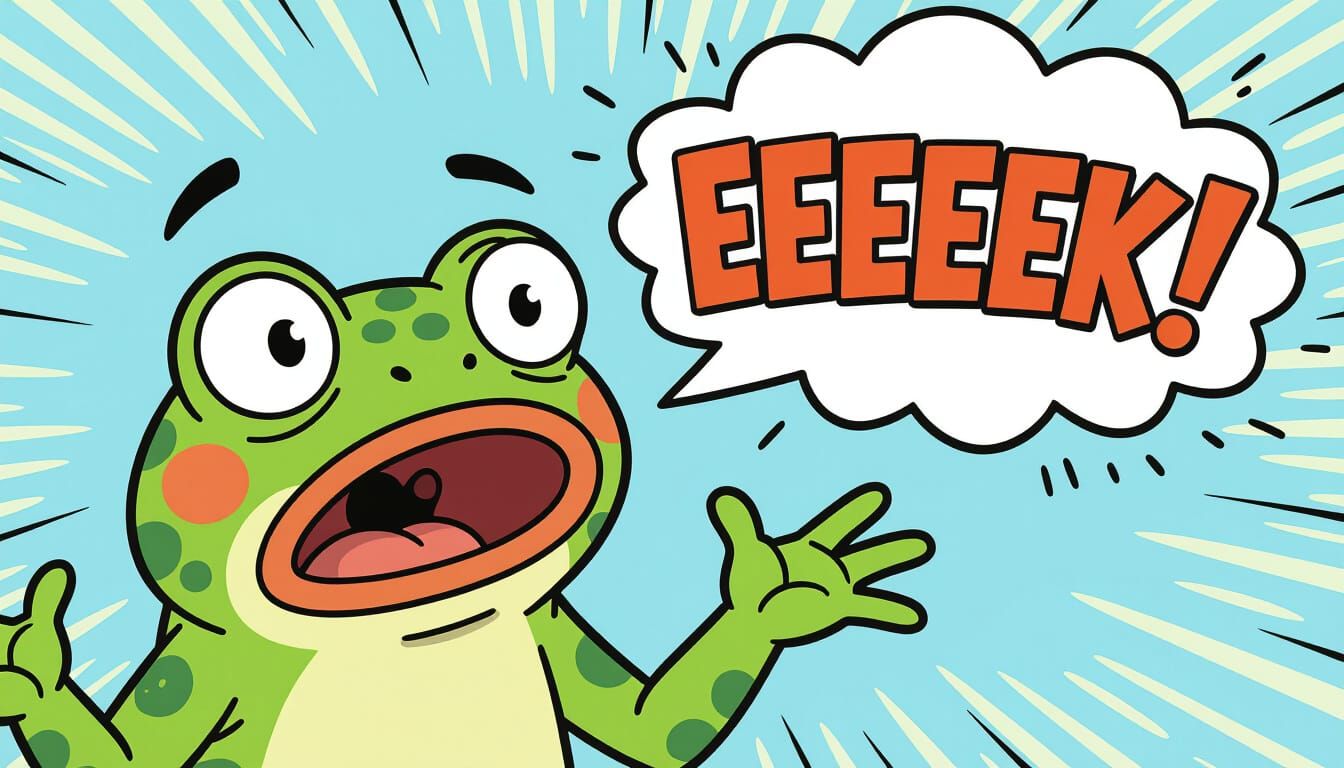 Expressive Cartoon Frog Gasping in Surprise