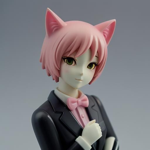 Glossy Anime Catgirl Figurine in Pastel Colors