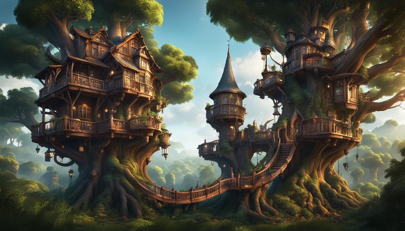 Detailed Treehouse in Deep Forest, Fantasy Concept Art