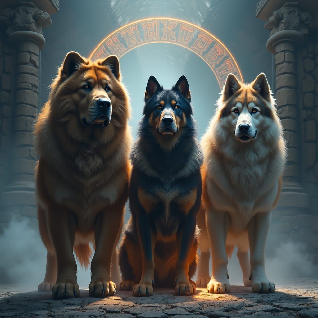 Majestic Dogs in Mystical Landscape: Digital Matte Painting
