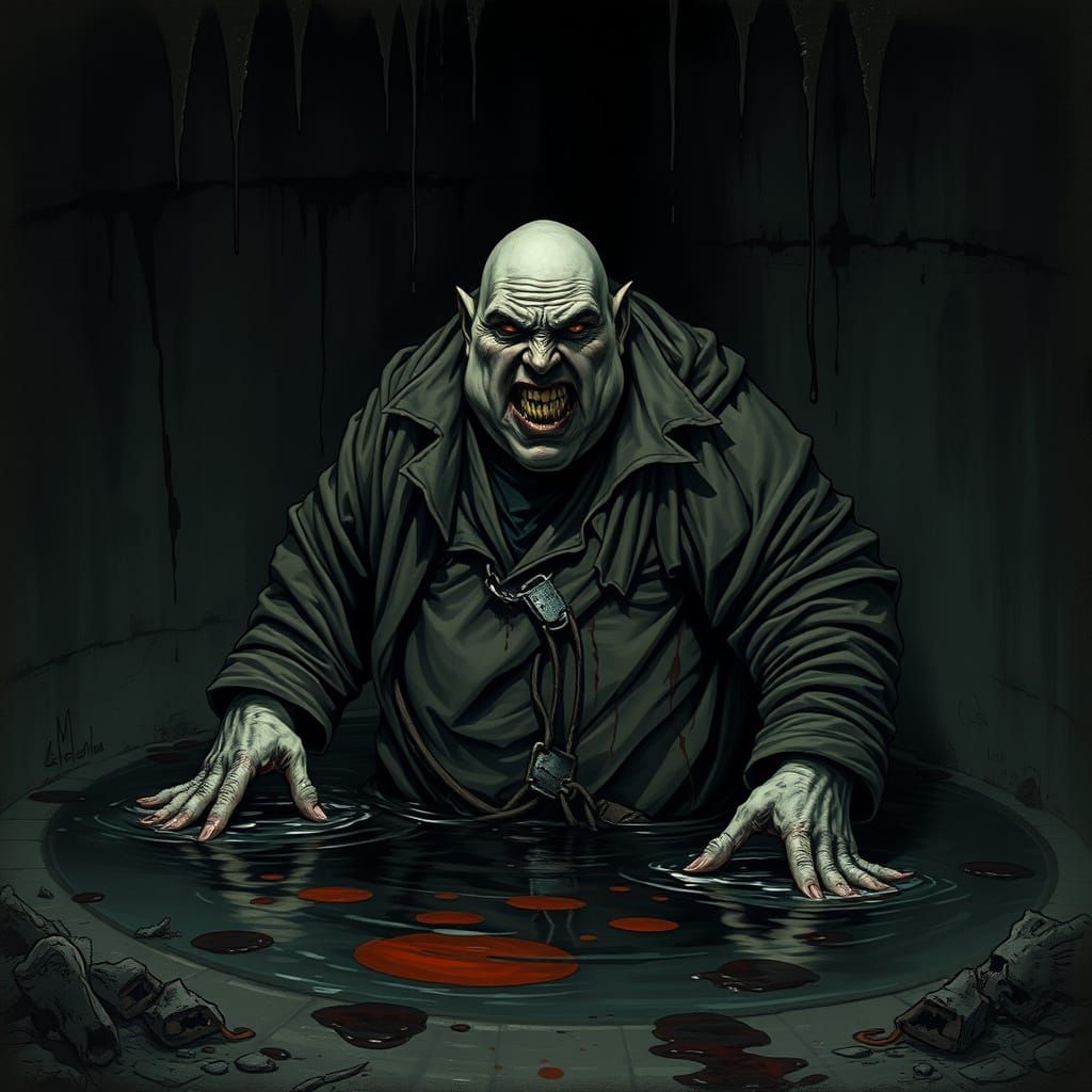 Nosferatu Vampire Emerges from Sewer in Gothic Style