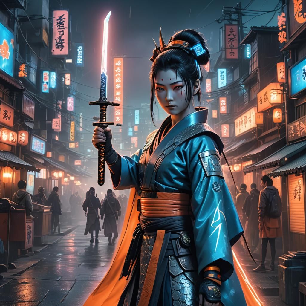 Cyberpunk Geisha Thor in Naruto World