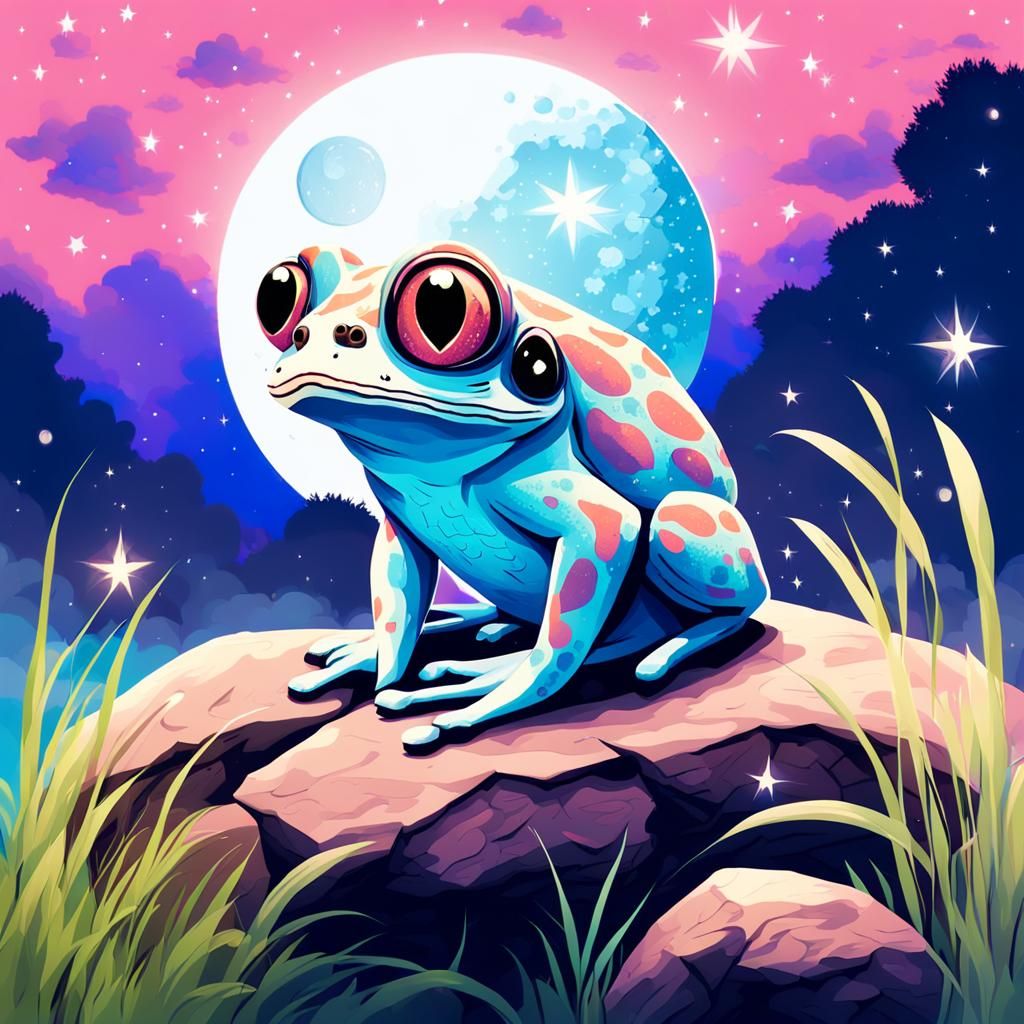 Friendly Frog Under Cosmic Night Sky