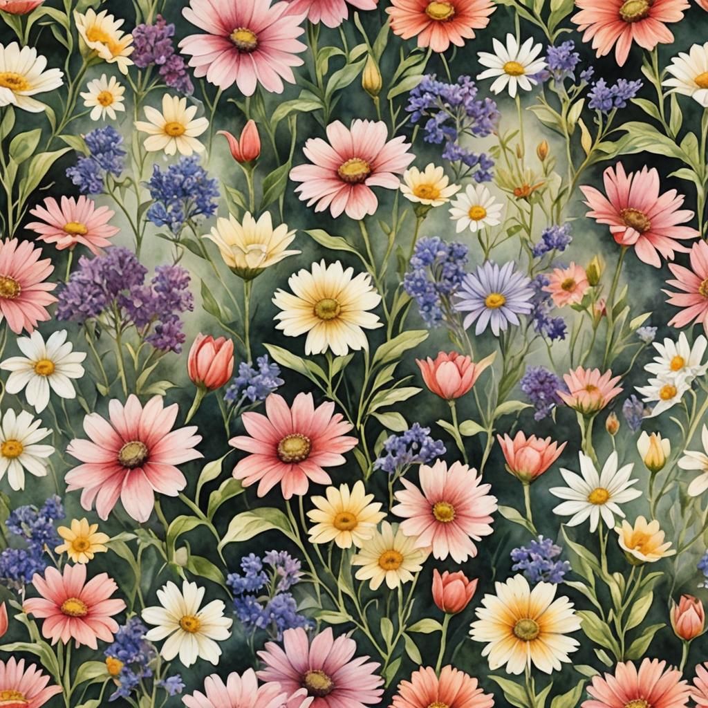 Realistic Watercolor Painting of Morning Flowers