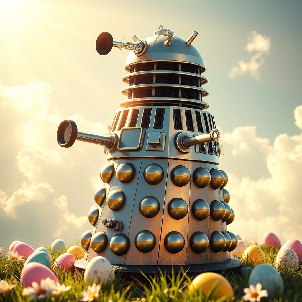 Whimsical Dalek Amidst Easter Egg Paradise