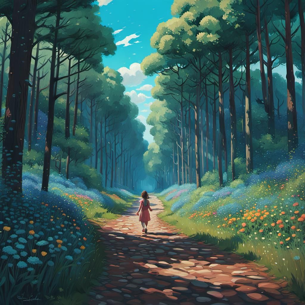 Forest Girl in Summer, Digital Matte Painting