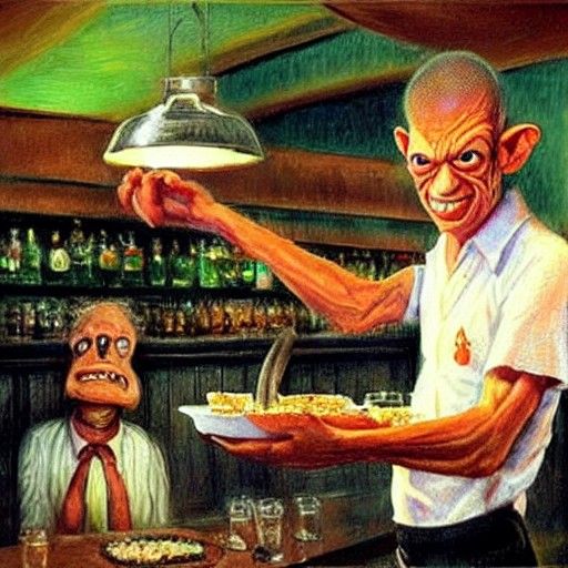 Gollum as Waiter in Oil Painting