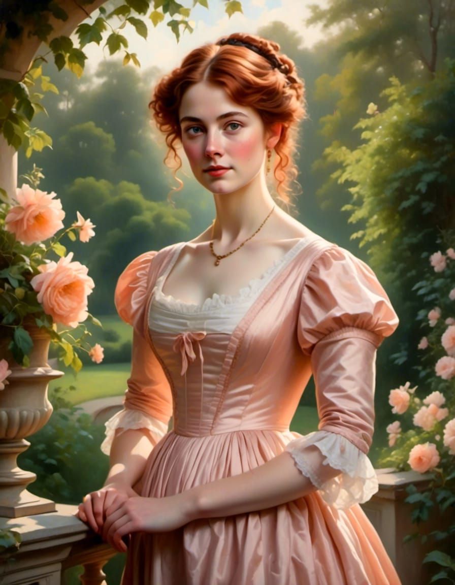 Regency Woman Portrait in Garden Setting