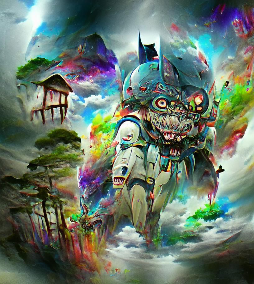 Psychedelic Mecha in Space Landscape, Miyazaki Style