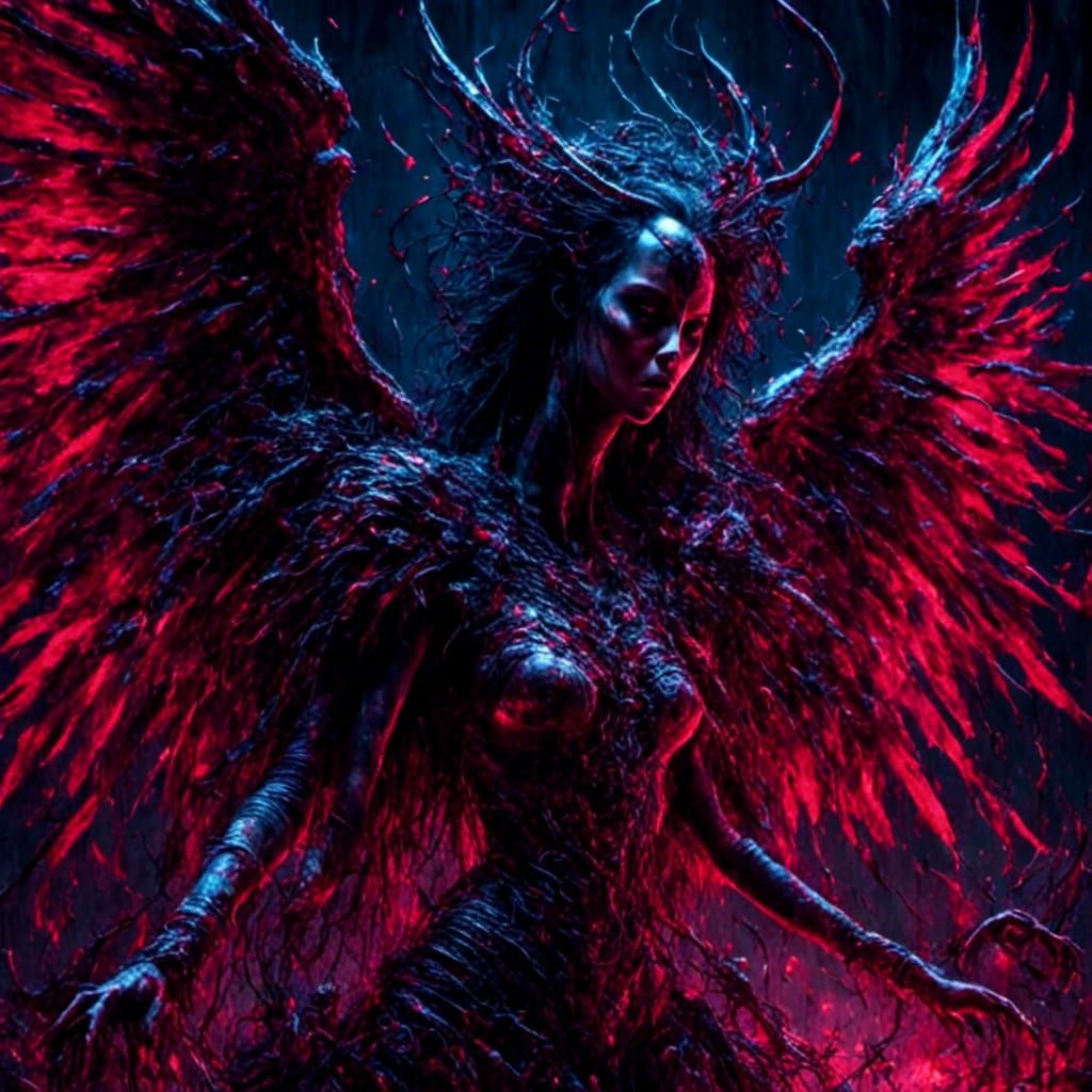 Terrifying Fallen Angel with Bleeding Eyes