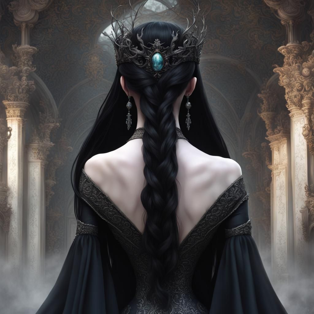 Pale Girl with Black Hair in Fantasy Style