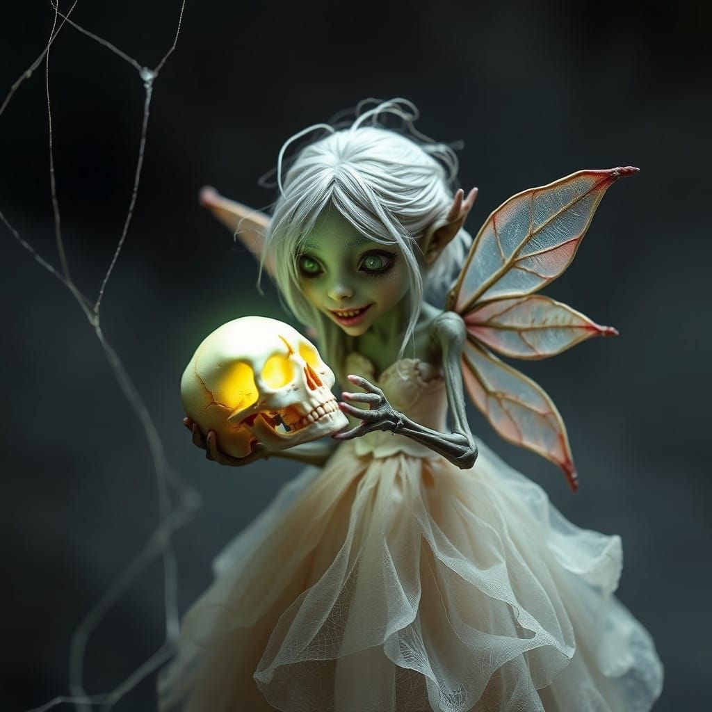 Miniature Zombie Fairy in Haunted Atmosphere
