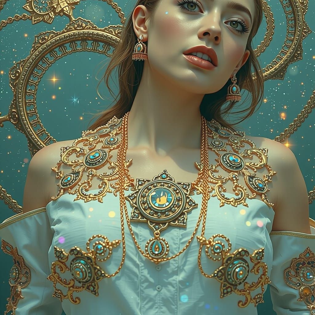 Photorealistic Woman Under Starry Night Sky