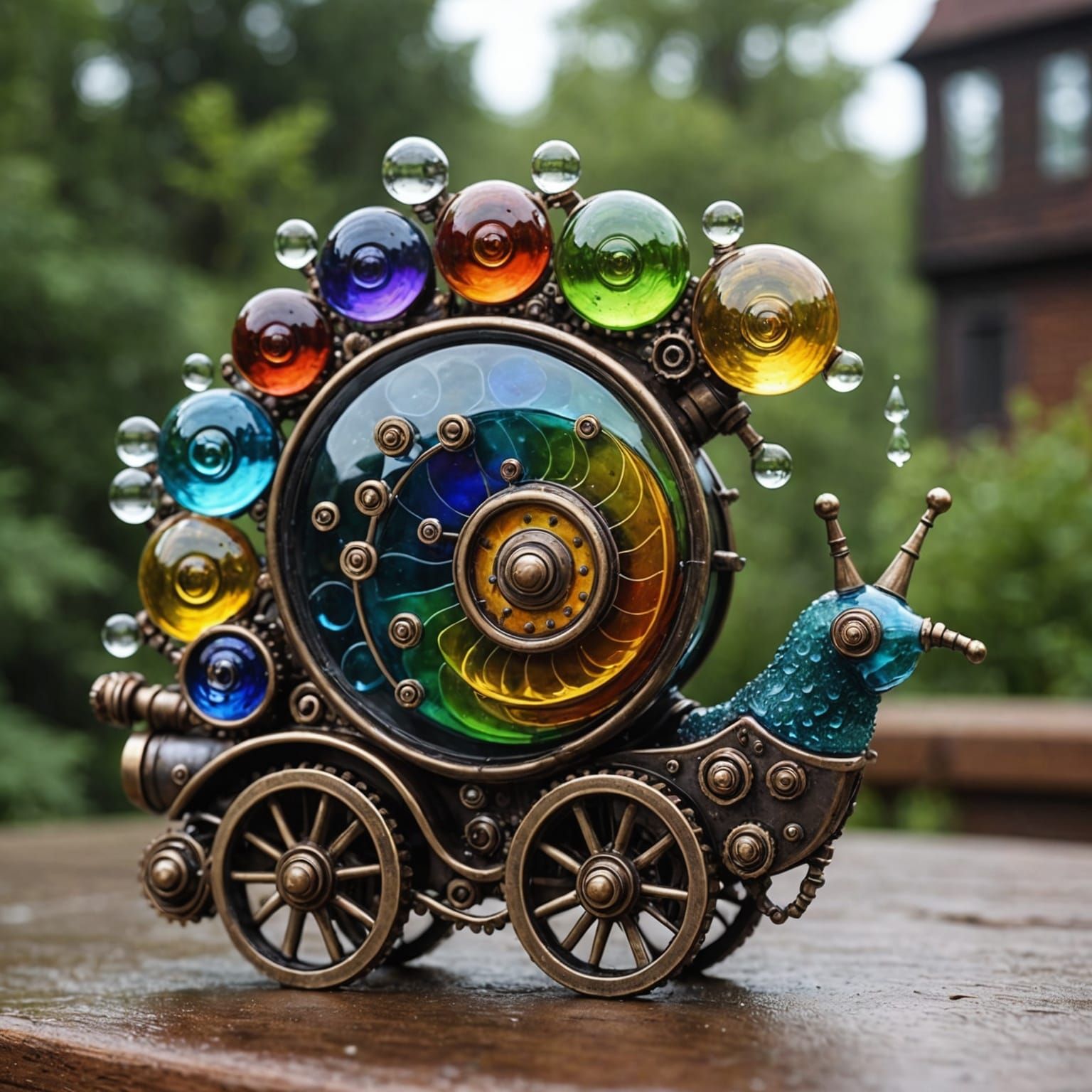 Glass Raindrops Fall with Steampunk Engine