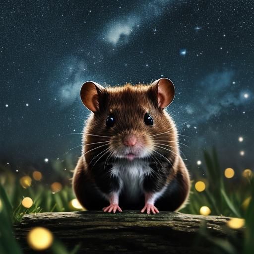 Hamster Under Starry Sky, Van Gogh Style