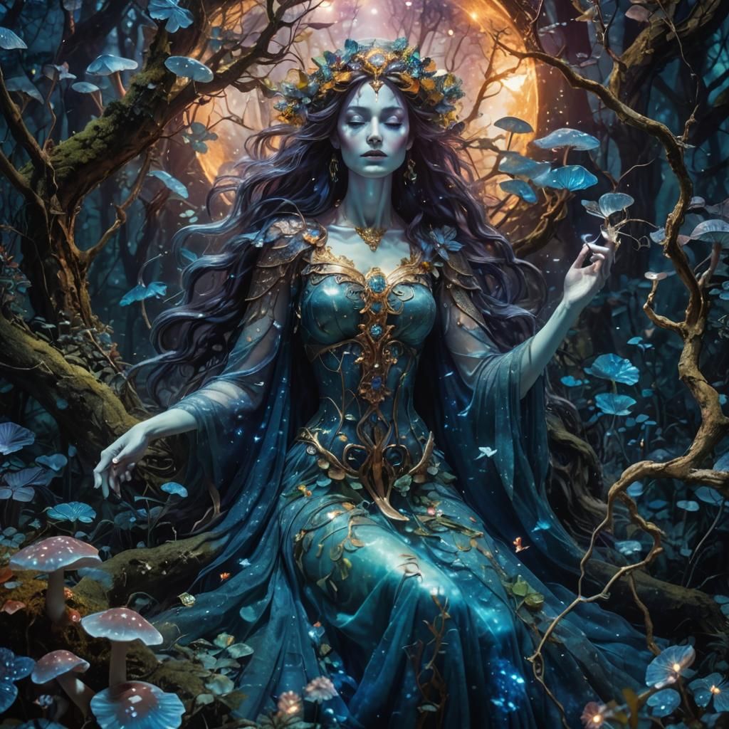 Enchanted Forest Goddess in Double Exposure, Detailed Matte ...