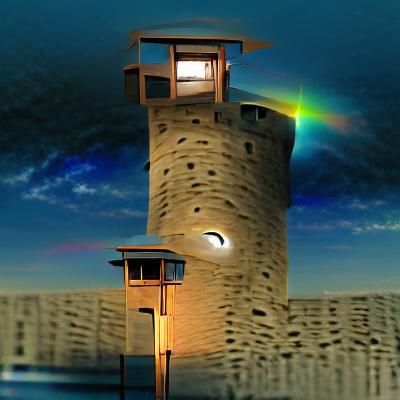 Night Watchtower at Osmosis Prison with Ray of Light