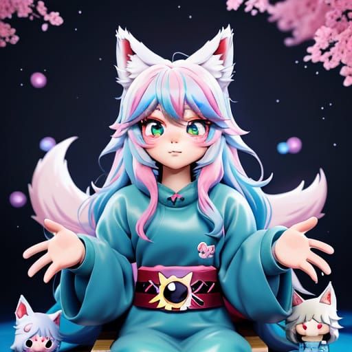Chibi Wolf Girl in Kawaii Anime Style