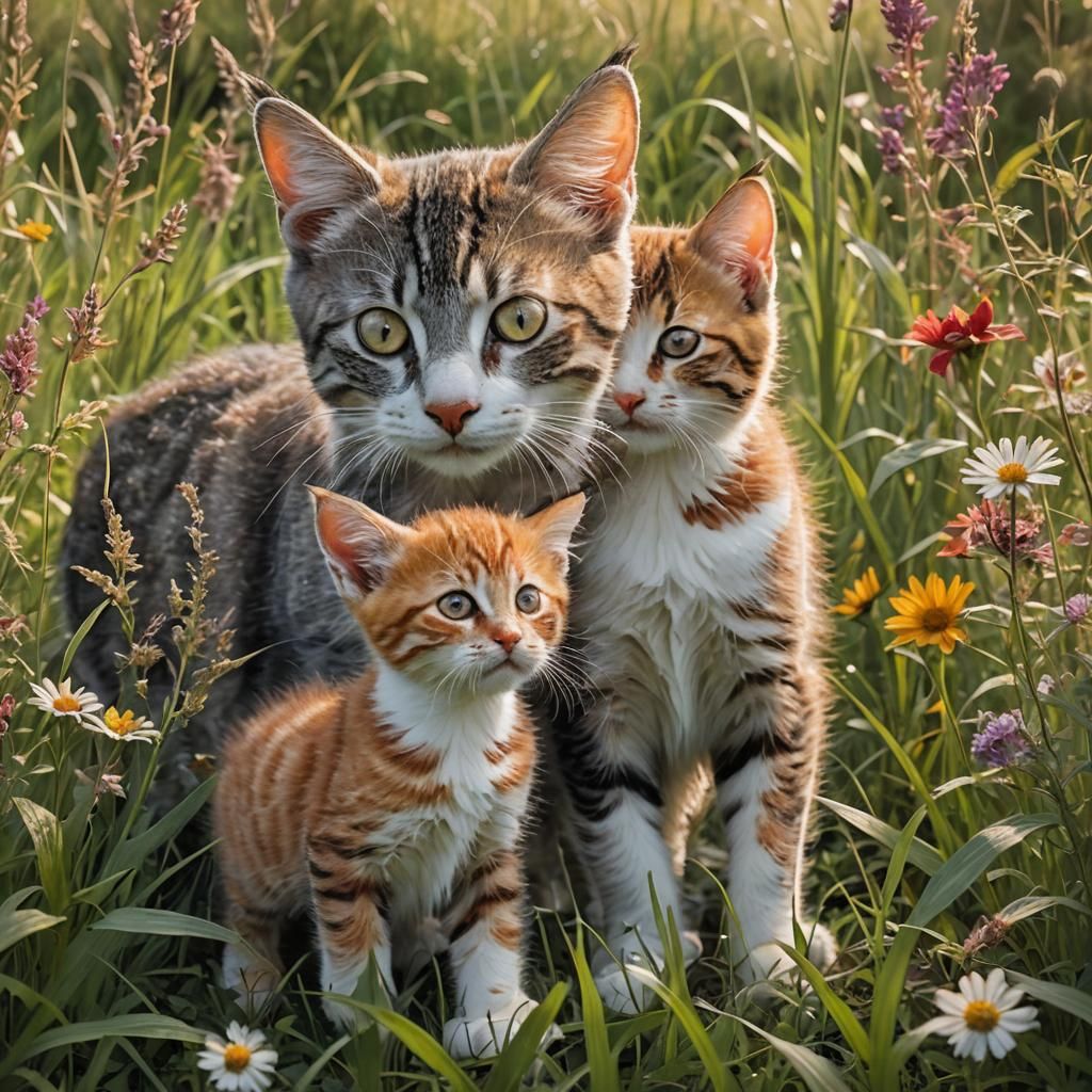 Kitten's First Steps in Wildflower Meadow