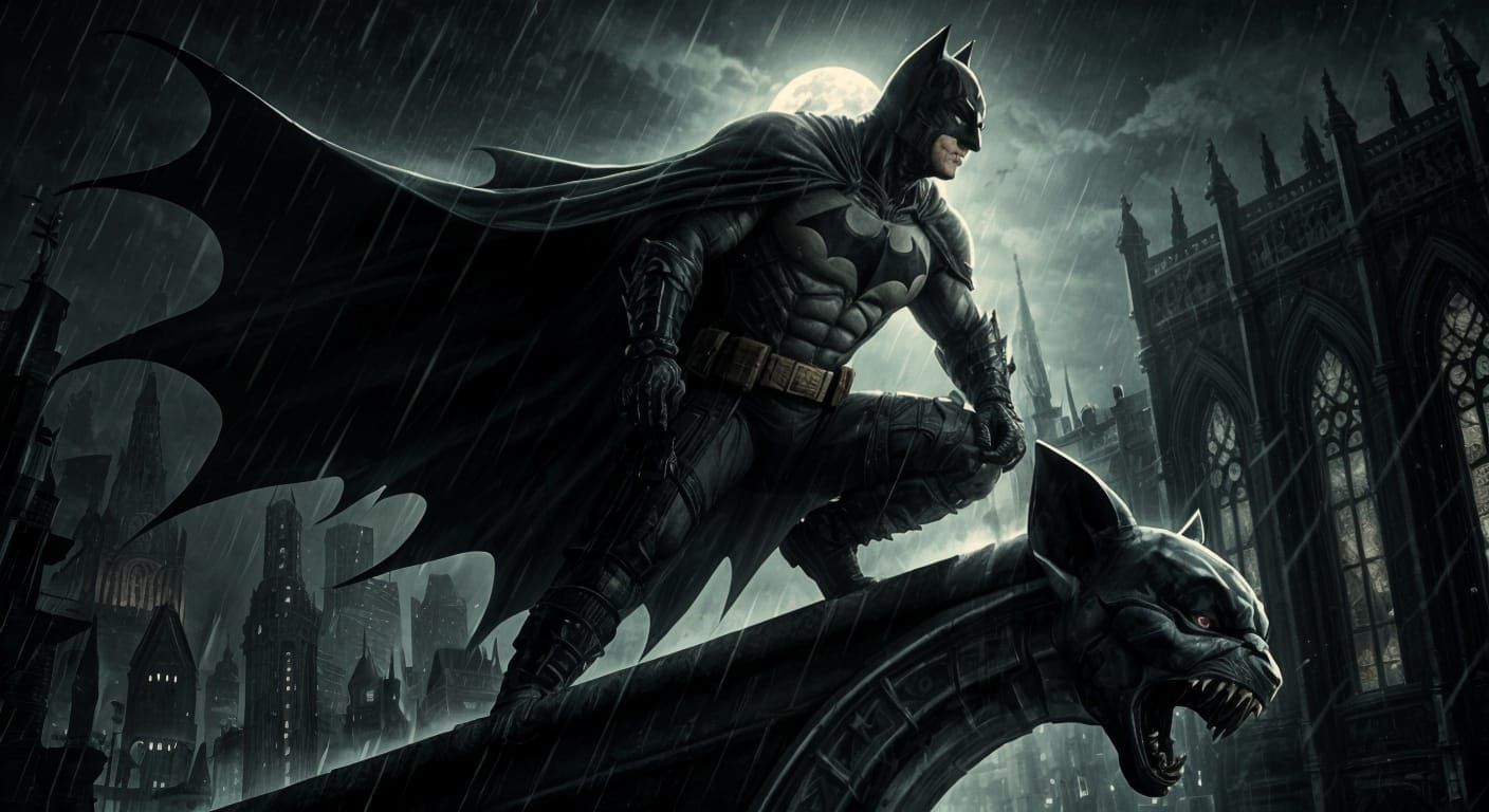 Medieval Knight Batman on Gothic Cathedral