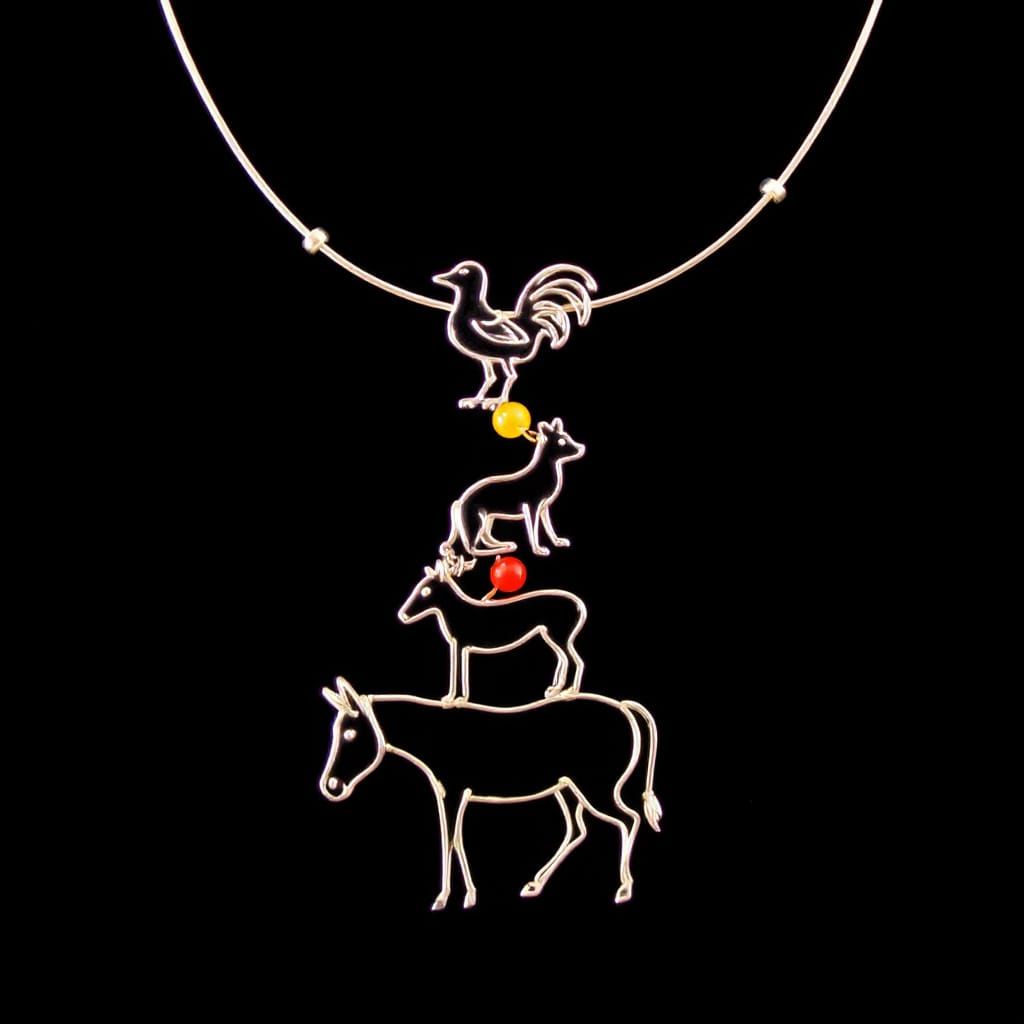 Silver Wire Necklace: Bremen Town Musicians