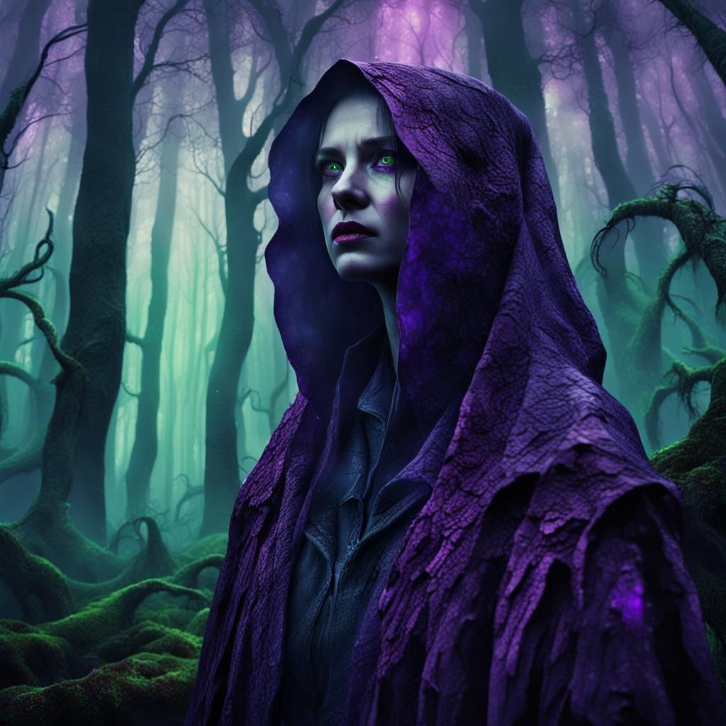 Mystical Woman in Ominous High Noir Forest