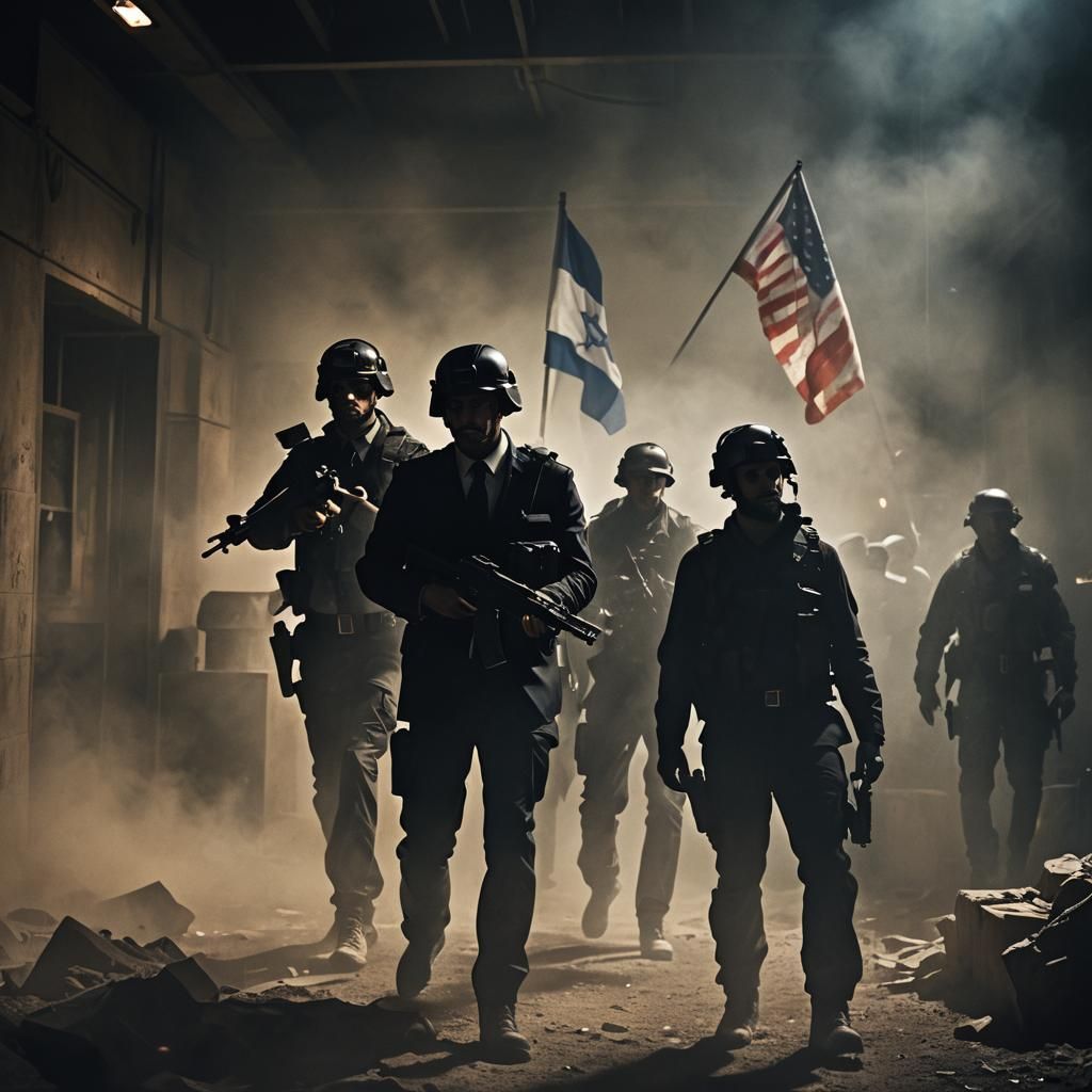 Noir Thriller: Shadowy Figures in a Smoky Bunker