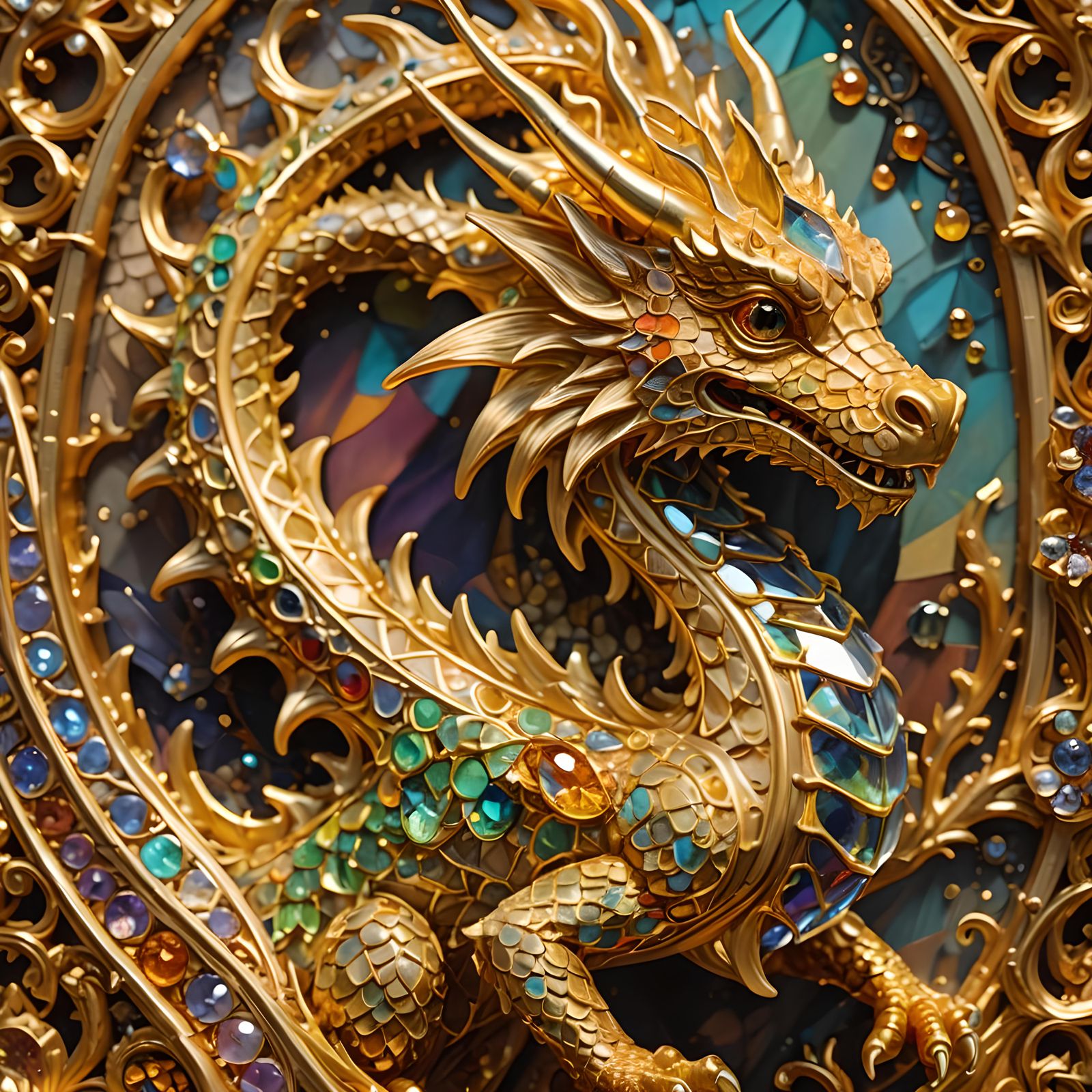 Crystal Dragon with Golden Trim