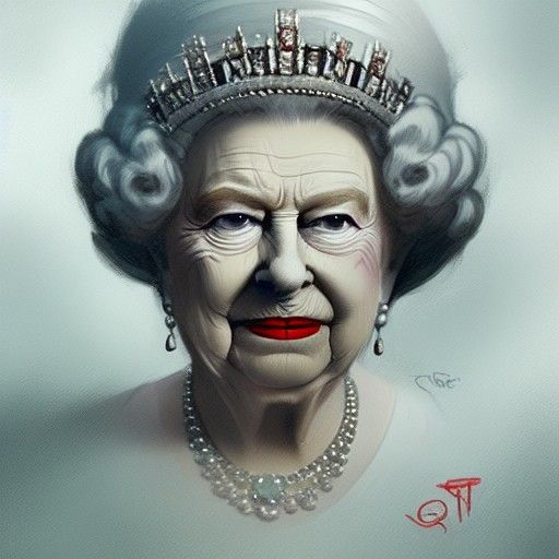 Sinister Queen Elizabeth II Portrait in Fantasy Art Style