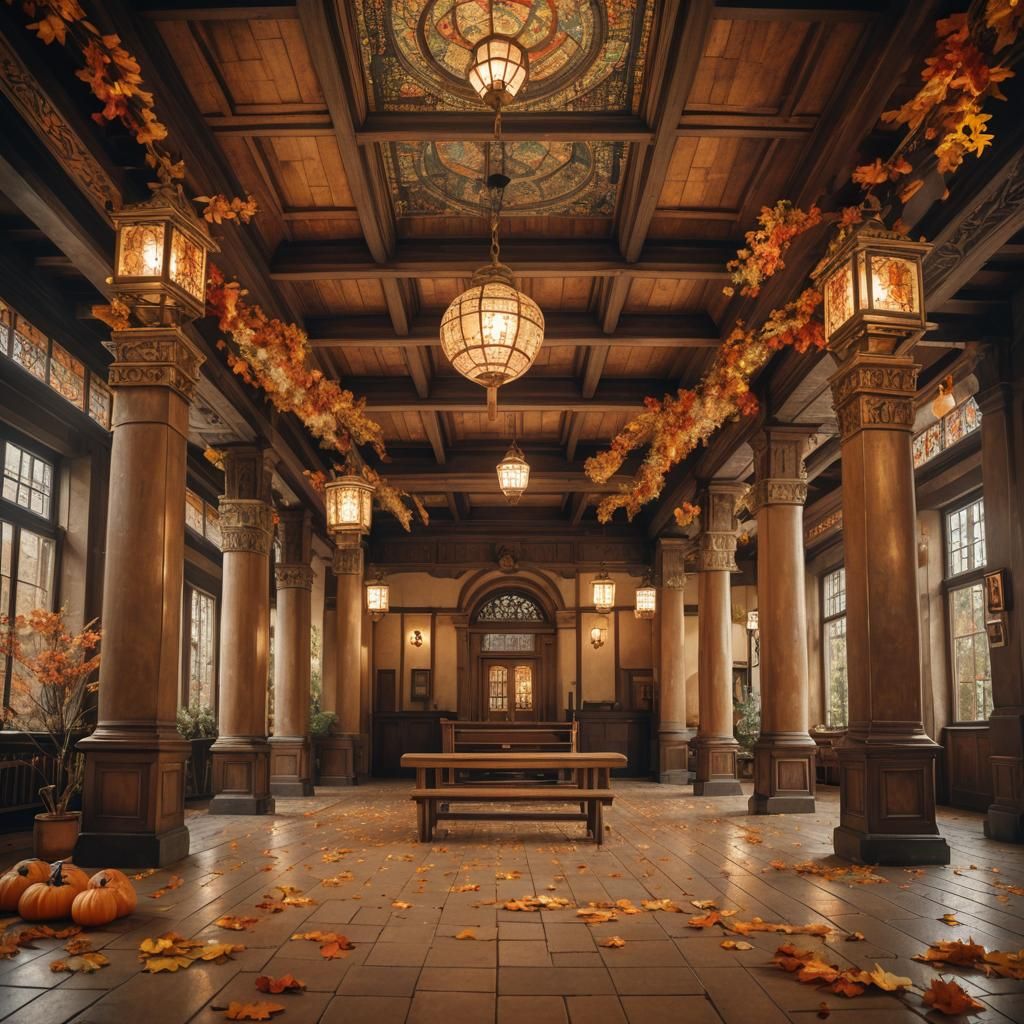 Rustic Fantasy Council House Interior in Autumn