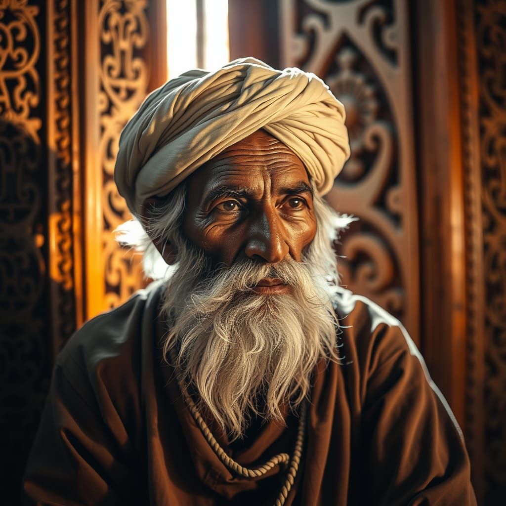 Contemplative Hindu Elder in Golden Light
