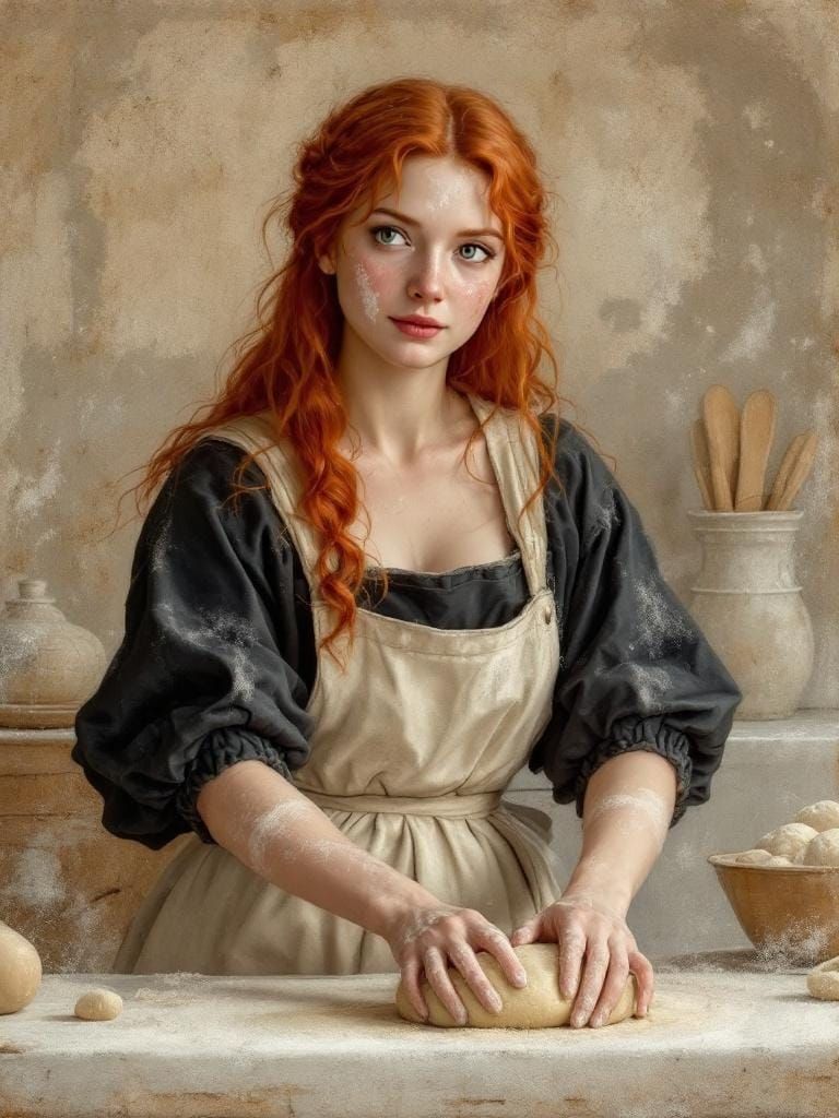Renaissance Baker Kneading Dough in Fresco Style