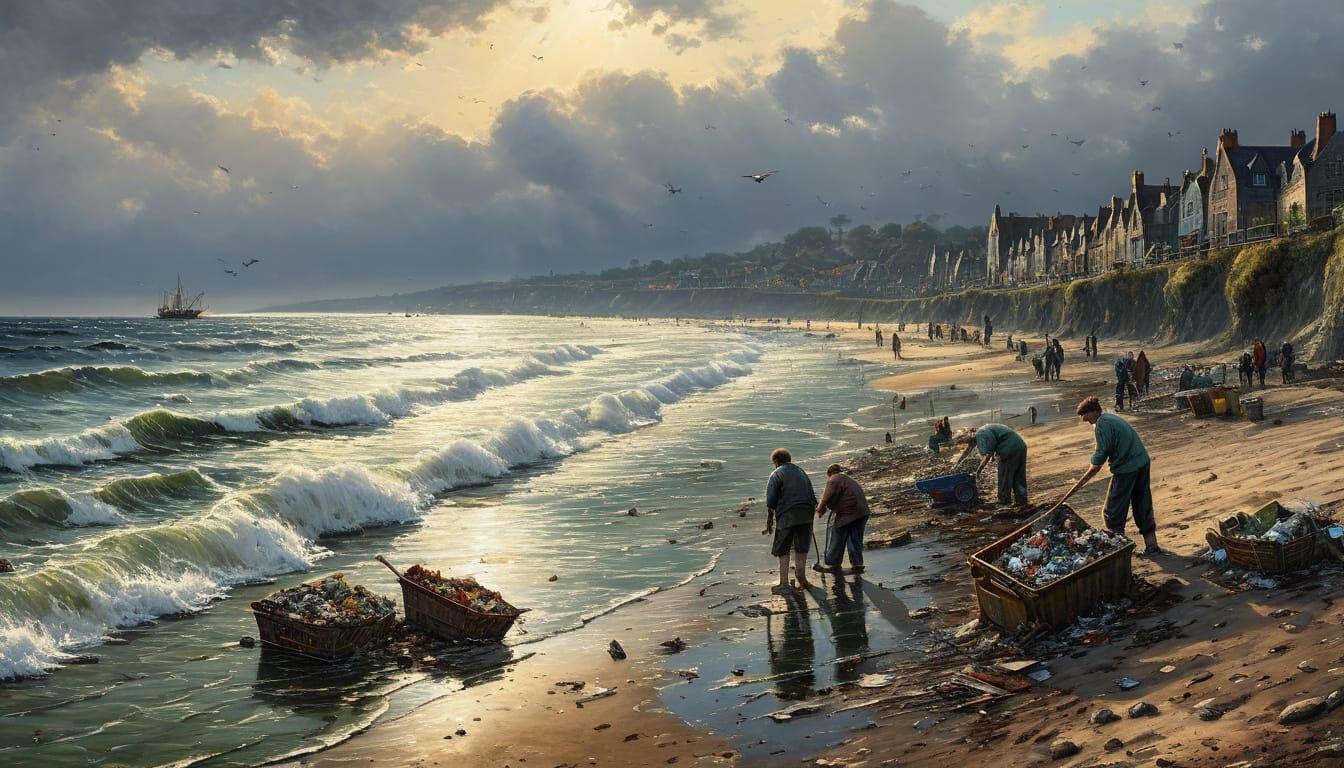 Beach Clean-Up: An Impressionistic Oil Painting