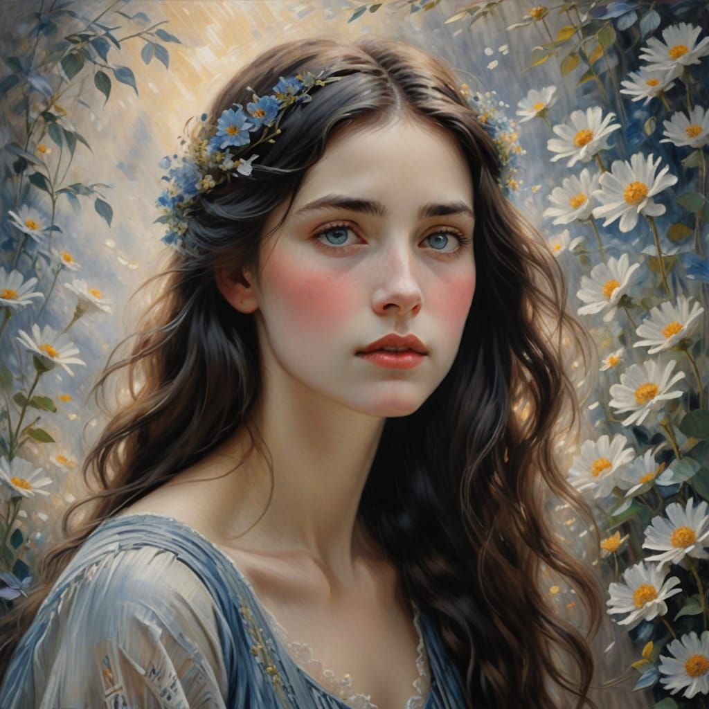 Ethereal Impressionistic Portrait of a Woman in Heavenly Sof...