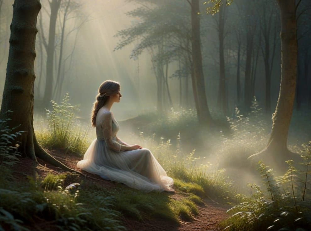 She sits in misty quiet