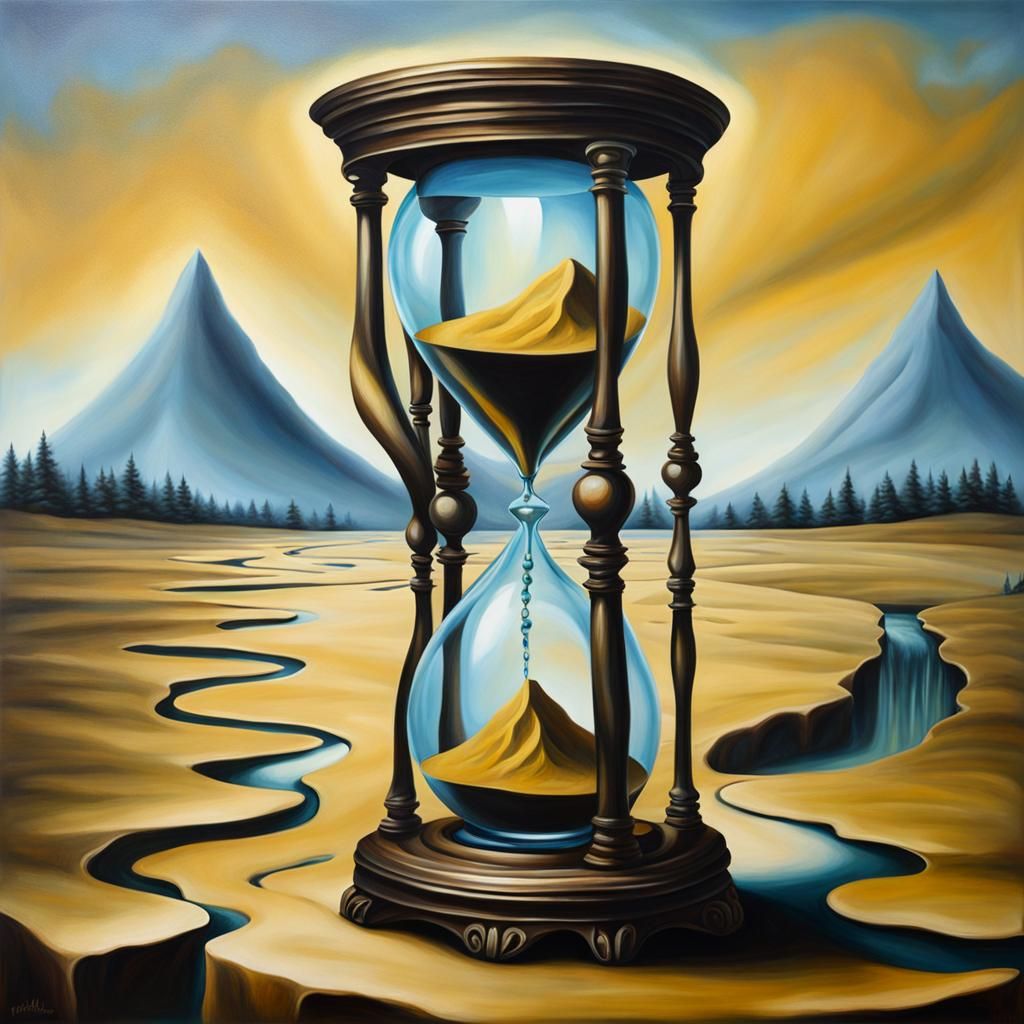 Surreal Melting Hourglass in Oil on Canvas