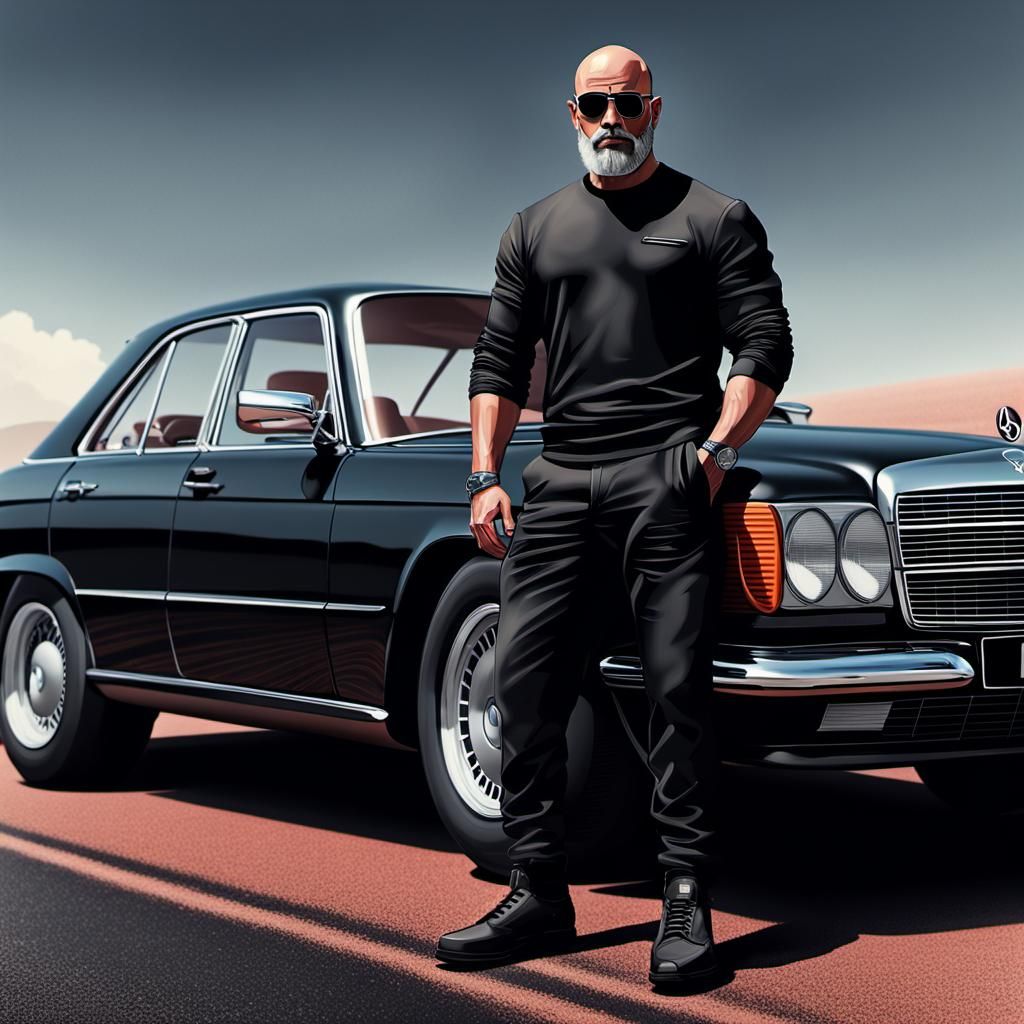 Big fat fat man, bald head, wearing sunglasses, small Buffal...